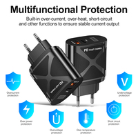 Nouvel adaptateur mural de voyage à double port Type-C PD 3.0 20W à charge rapide QC3.0 OTP avec prises AU US EU UK