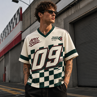 Maillot de course rétro à drapeau à carreaux, chemise en maille oversize pour le sport automobile, vêtement streetwear