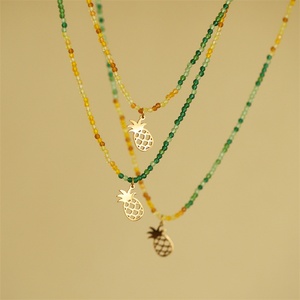 Dainty Gold Plated Stainless Steel Crystal Beaded Chain <b>Pineapple</b> Pendant <b>Necklaces</b> for Women - Product Image 4
