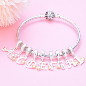 Wholesale 925 Sterling <strong>Silver</strong> Charms for Bracelet Golden Heart Alphabet Letter <strong>Pendant</strong> <strong>Initial</strong> Charms <strong>Pendant</strong> for Necklace Gift - Product Image 2