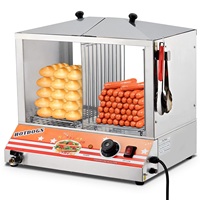 Machine à vapeur professionnelle pour hot-dogs avec chauffe-pains, température réglable, électrique, chargement par le haut, en verre