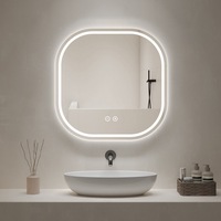 Miroir de vanité moderne rétroéclairé avec coins arrondis doux, luminosité réglable, 3 couleurs de lumière et fonction anti-buée à une touche