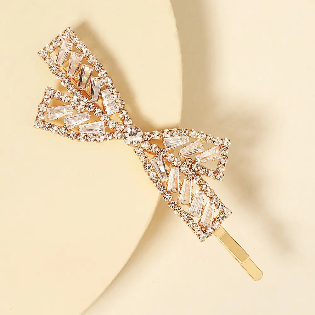 Lady Crystal Sparkling Strik Haarspelden Bruiloft Sieraden Strass Haar Clip Gekruiste Zirkoon Volledige Diamant Haar Pin Accesorios Mujer