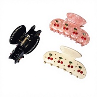 Pince à cheveux coréenne tendance pour femme, en acétate, incrustée de diamants, motif cerise, pour queue de cheval et chignon élégant, pince requin