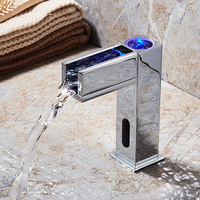Robinet de lavabo de salle de bain moderne en laiton massif chromé, à capteur automatique sans contact, monotrou, à poser sur le plan, pour eau chaude/froide en céramique