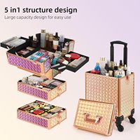 Étui de train de maquillage roulant 5 en 1 étui de cosmétologie sur roues grands organisateurs de trousse de maquillage