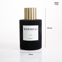 Flacon de parfum élégant en verre transparent avec pulvérisateur et capuchon, cylindre floqué noir, 50 ml et 100 ml