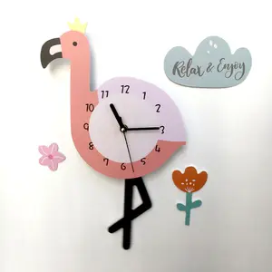 Nordic Animal Children's Fun Pendulum Clock Flamingo Wall Clock Children's Room Decoration Clock