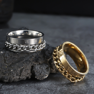 Roman <strong>Numerals</strong> Stainless Steel Chain Rotating Anxiety Black Rings for Men Fidget Metal Spinner Knuckle Ring Anillos <strong>De</strong> Hombre - Product Image 6
