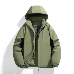 Men's Winter Long Hooded Windproof <b>Fleece</b> <b>Jacket</b> Outdoor Mountaineering Clothes Polyester <b>Lining</b> Spandex/Bamboo Fiber 220g - Product Image 1