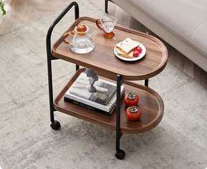 <b>Portable</b> Double Layer Wooden <b>Trolley</b> Coffee Table with Storage Shelves Ideal for Bedroom Living Room and Office Decor - Product Image 1