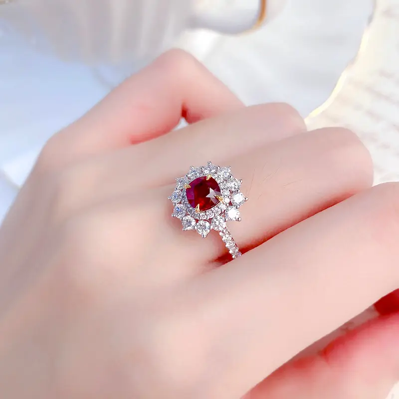 Mingya Beautiful Hot Selling Silver Fine Jewelry 18k 24k Diamond Natural Stone925 Red Ruby Ring