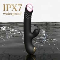Vibrateur Lapin de Luxe Étanche IPX7 à Poussée Rapide, Double Stimulation Point G et Clitoridienne, Godemiché pour Femme, Plaisir Intense