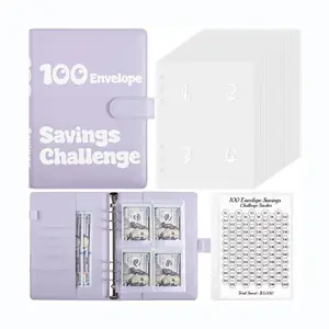 High Quality Light Purple PU Leather Cover A5 100 Envelope Savings Challenge Binder