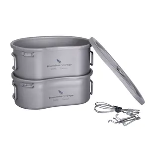 Boundless Voyage Titanium cooking pot set set for Outdoor Camping ultra light Titanium Canteen Mess Kit 300ml+600ml