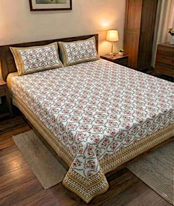 Parure de lit en coton biologique 200TC imprimé floral de qualité supérieure, durable, avec drap-housse et taies d'oreiller pour usage domestique - Product Image 1