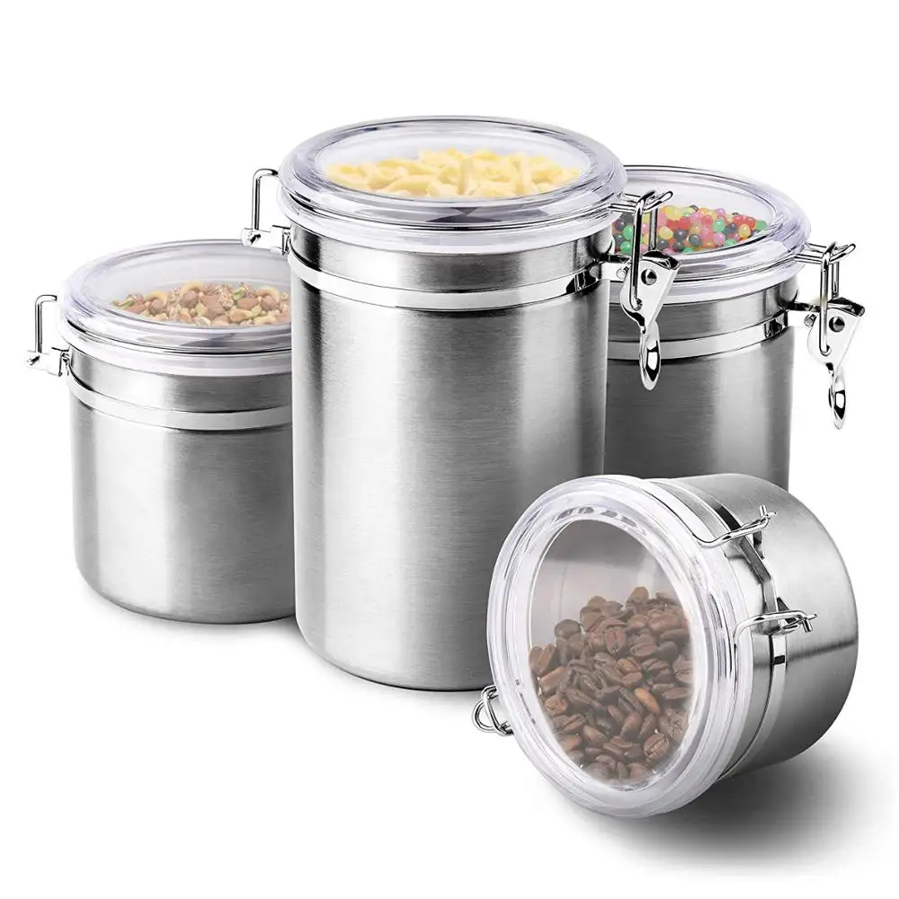 Airtight Canister Set, Food Storage Container for Kitchen Counter, Sugar, Coffee, Canister with Clear Acrylic Lid Locking Clamp