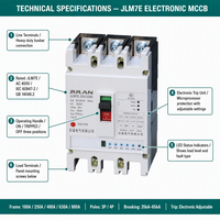 Disjoncteur électronique JLM7E 3P 4P 100A 250A 400A 630A 800A AC400V à déclenchement réglable, boîtier moulé, norme IEC60947