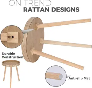 Meja malam rotan dengan ujung bundar, meja samping tempat tidur Modern setengah abad