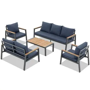 Sang Trọng Bằng Gỗ Armest Thiết Kế Ghế Khung Nhôm Ngoài Trời Vườn Sofa Set Cho Ban Công