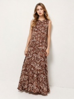 Robe longue d'été ample sans manches en lin tissé à imprimé floral bohème vintage pour femme, personnalisable OEM/ODM