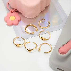 J & D stile minimalista 18K oro placcato acciaio inossidabile anello regolabile con zircone onda occhio di demone per le donne - Product Image 5