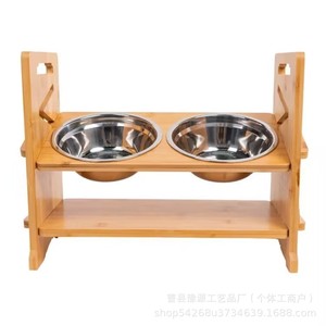 Support pour gamelles de chat en bois, double station d'alimentation antidérapante pour chats et chiens avec gamelles en acier inoxydable - Product Image 5