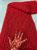 Tissu de dentelle lourde perlée de luxe avec sequins et perles, dentelle guipure cordonnée perlée pour robes de mariée