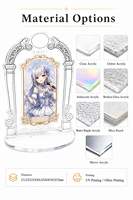 Support en acrylique pour figurine anime découpé au laser, avec fente unique, en feuille d'argent, sur commande, pour fille anime