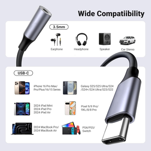 USB C Để 3.5Mm Âm Thanh <span class=keywords><strong>Adapter</strong></span> Loại C Để Headphone AUX Jack Dongle 16bit 48Khz Hifi Dac Cáp Kỹ Thuật Số Dây Cho <span class=keywords><strong>iPhone</strong></span> 17 Grey - Product Image 6