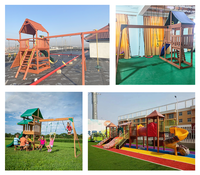 Ensembles de balançoires et de toboggans en bois pour enfants en vente, structure d'escalade en bois d'extérieur, ensemble de toboggan en bois avec accessoires en plastique