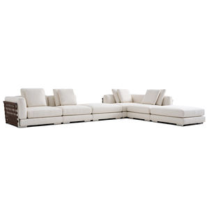 Muebles italianos de lujo para sala de estar, villa, juego de sofá segmentado blanco con sillón de tela hecho de madera - Product Image 2