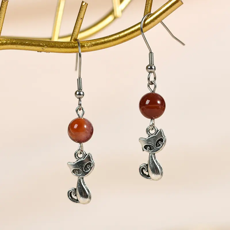 Wholesale Natural Stone Bead Earrings Bohemian Vintage Silver Earrings Christmas Animal Drop Earring Jewelry for Women