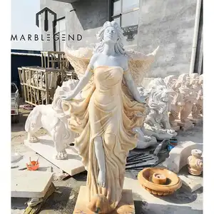 Outdoor Tuin Decoratie Natuursteen Wit Marmer Vier Seizoen Dame Sculptuur Vrouw Standbeelden Angel Standbeeld