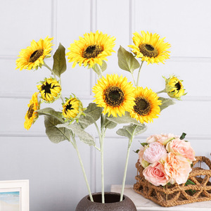 KST 3 Head 6-Inch Sunflowers <b>Silk</b> <b>Flower</b> High Simulation Wedding Decorations 90Cm Length - Product Image 2