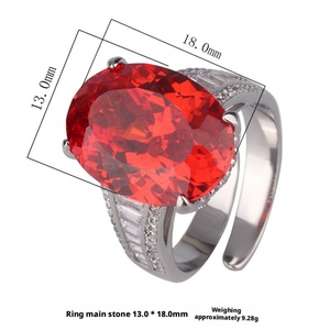 Bague de haute qualité en cuivre écologique avec zircone rouge taille ovale éblouissante 14*16MM, pierre précieuse couleur, taille glace, pour femme - Product Image 2