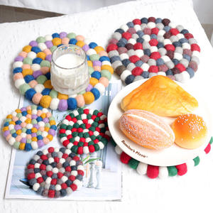 White Kitchen Table Accessories Ball High Quality Nepalmade Spotted <b>Felt</b> Coaster - Product Image 4