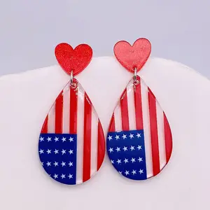 Independent Day Earrings Spiral American Star Flag Acrylic Earrings