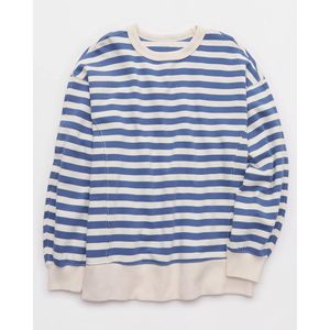 FOXA <b>Womens</b> Oversized Striped Sweatshirt Crewneck Pullover Loose Fit Cotton Blend Quick Dry Y2K <b>Top</b> - Product Image 4