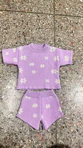 Lila bebé niña niños niño manga corta Camiseta <span class=keywords><strong>punto</strong></span> flor patrón personalizado verano conjunto pantalones cortos - Product Image 2