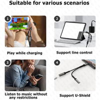 Distribuidor 2 en 1 tipo C Adaptador de cargador y auriculares USB C dual USB C Audio y PD 60W Carga rápida para iPhone 16 iPad