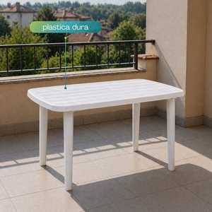 White Plastic Garden <b>Table</b> 137x85x72 Cm With Umbrella Hole For Outdoor Use - Product Image 3