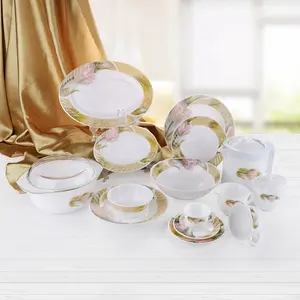 Vaisselle de table en verre opale, autocollants floraux, bols, vaisselle en verre opale, service de table, vaisselle en verre, assiette avec bol à soupe