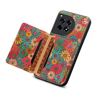 Denior Étui portefeuille en liège imprimé motif floral avec 3 emplacements pour cartes, protection antichoc compatible avec les séries OnePlus 13/12/11