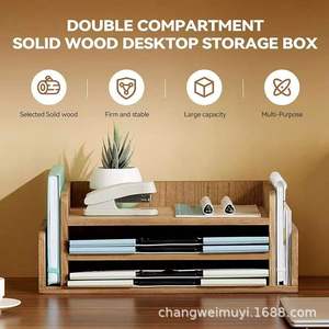 Solid Wood <b>File</b> Organizer Rectangle Desktop Document <b>Storage</b> Box With Multi Layers For Office Use - Product Image 4