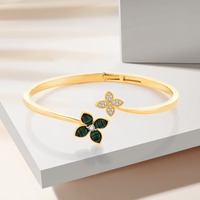 Bracelet jonc YILUN en argent sterling 925 plaqué or 18 carats avec fleur en malachite et trèfle pavé de zirconiums, bijou tendance pour femme