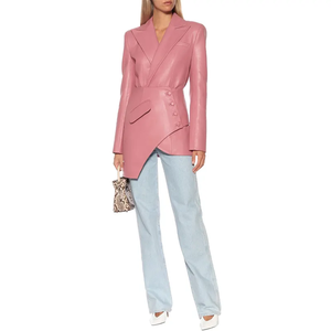 تصنيع مخصص أنيق بلون واحد طويل الأكمام سترة جلدية للنساء رسمية بدلات تحت الركبة مع قمم قصيرة - Product Image 4