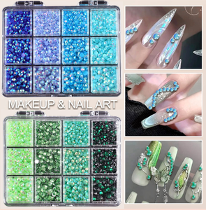Caja de 12 Compartimentos con 80g de Resina Acrílica, Piedras Decorativas Planas y Redondas de Colores Mixtos para Decoración de Uñas y Manicura - Product Image 2