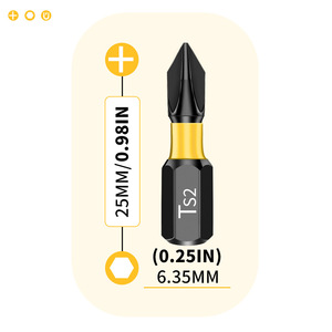 Embout de tournevis Phillips 25 mm T2 à pointe magnétique en acier S2 de qualité industrielle avec finition oxyde noir - Product Image 1