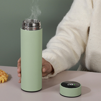 Bouteille d'eau isotherme intelligente en acier inoxydable 304 de 500 ml avec affichage LED de température, gourde à double paroi sous vide, gobelet à revêtement caoutchouté